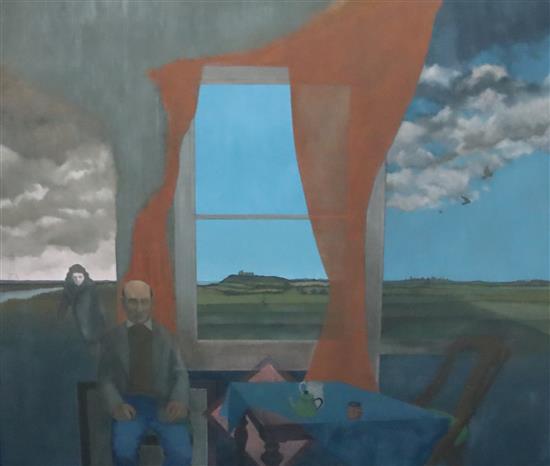 Gerald R. Jarman (British, 1930-2014) East Anglia Series No.1 Landscape with Seated Man (Max Jacob) 50 x 59.5in. unframed